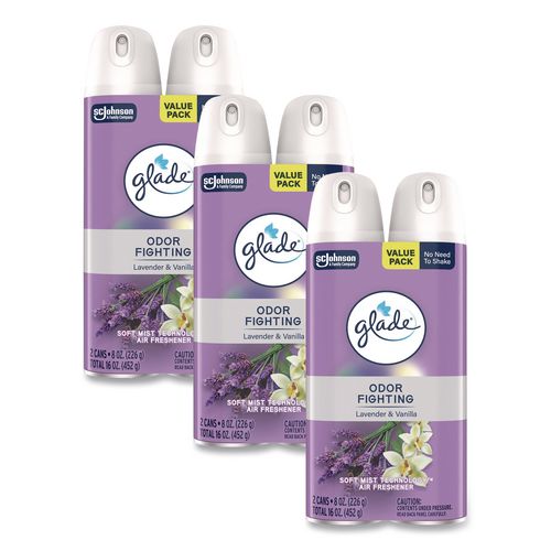 Air Freshener, Lavender and Vanilla, Scent, 8.3 oz Aerosol Spray, 2/Pack, 3 Packs/Carton