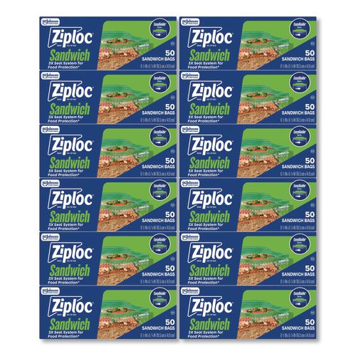 Resealable Sandwich Bags, 6.5" x 5.88", Clear, 40 Bags/Box, 12 Boxes/Carton