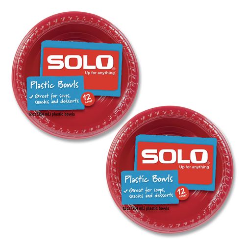Party Plastic Premium Dinnerware, Bowl, 12 oz, Red, 24/Pack