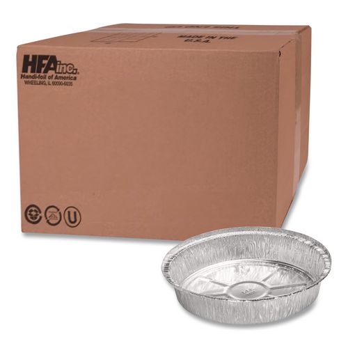 Round Aluminum Container, 48 oz, 9" Diameter x 1.66" h, Silver, 500/Carton