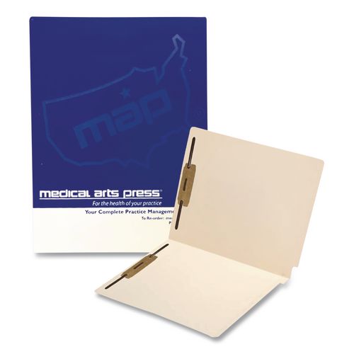 End Tab Fastener Folders, Embossed Labeling Lines, 2 Fasteners, Letter Size, Manila Exterior, 50/Box