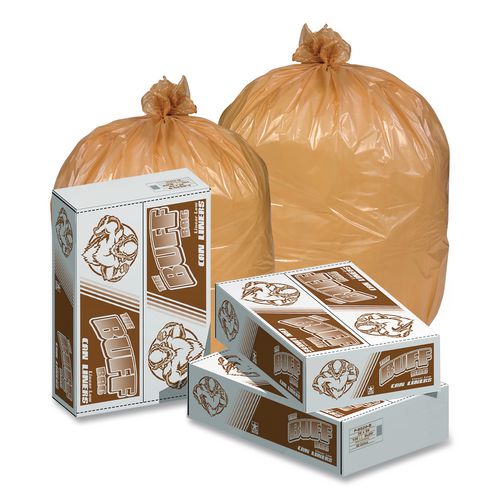 Heavy-Duty Linear Low Density Can Liner, 33 gal, 1.2 mil, Buff, Flat Pack, 100/Carton