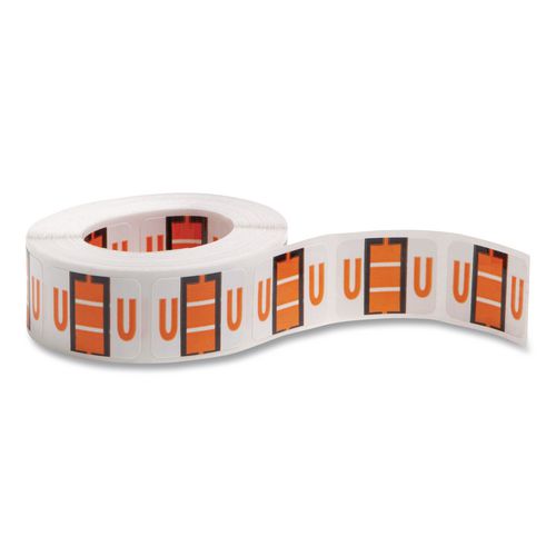 A-Z Color-Coded End Tab Filing Labels, U, 1 x 1.25, White, 500/Roll