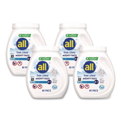 MIGHTY PACS Free Clear Laundry Detergent, 80 Pods/Tub, 4 Tubs/Carton