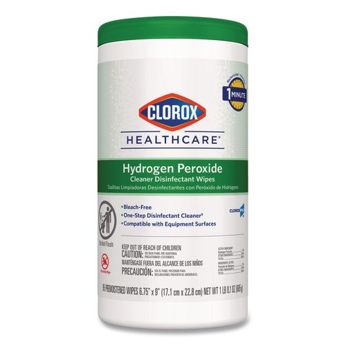 Hydrogen Peroxide Cleaner Disinfectant Wipes, 6.75 x 9, White, 95/Canister