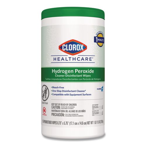 Hydrogen Peroxide Cleaner Disinfectant Wipes, 6.75 x 5.75, Unscented, 155 Wipes/Canister