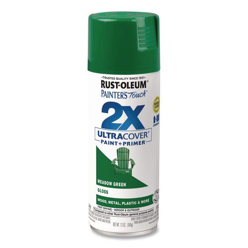 Painter's Touch 2X Ultra Cover Spray Paint, Gloss Meadow Green, 12 oz Aerosol Can, 6/Carton