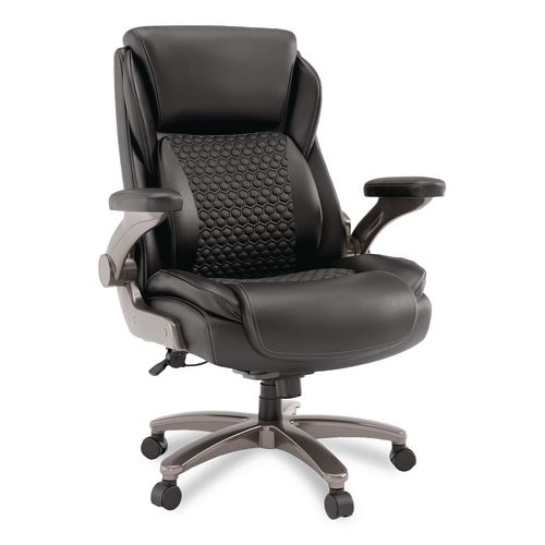 Leithen Bonded Leather Big and Tall Midback Chair, Supports 400 lbs,19.49" - 22.44" Seat Height, Black Seat/Back, Silver Base