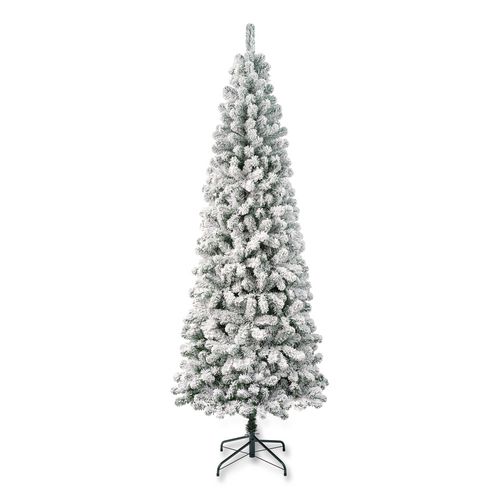 Acacia Medium Flocked Tree, 34" x 34" x 88.5" Green Tree, Green Tree Stand