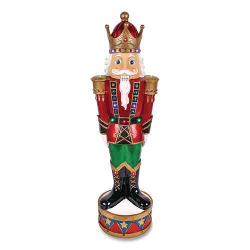 Nutcracker Christmas Decor, AC Powered, Blue/Green/Red/Yellow LED Lights, 10" x 11.37" x 36.5", Red