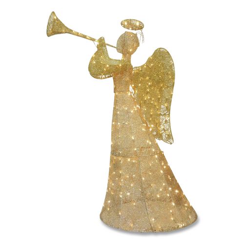 Champagne Angel Decoration, AC Powered, Warm White LED Lights, 18" x 33" x 60", Champagne