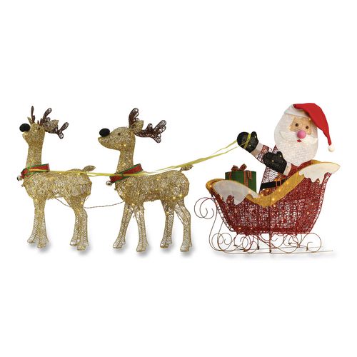 Santa and Reindeer, AC Powered, Warm White LED Lights, 11.25" x 30.75" x 33.5", Champagne