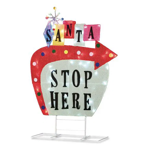 Pre-Lit Vintage Vegas Santa Sign, AC Powered, Cool White/Red/Warm White LED Lights, 12" x 36" x 50.5", Red