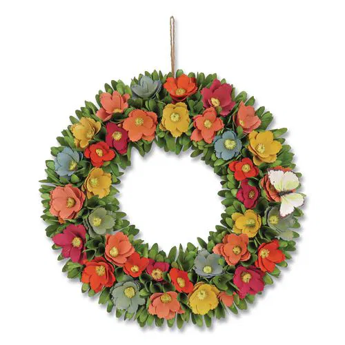 Spring Floral Wreath with Butterfly, 19.7" x 19.7" x 4.3", Assorted Colors