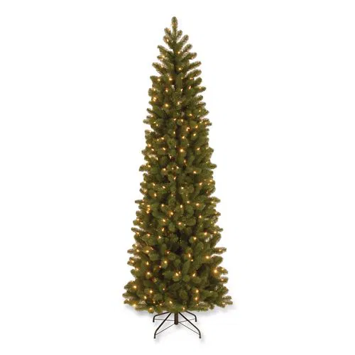 Pre-Lit Downswept Douglas Fir Pencil Slim Tree, 30" x 30" x 78", Green Tree, Green Tree Stand