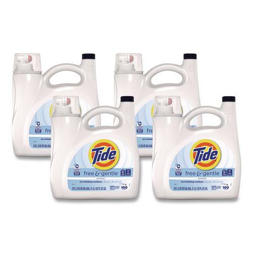 Free and Gentle Liquid Laundry Detergent, HE Compatible, 100 Loads, 132 oz Bottle, 4/Carton