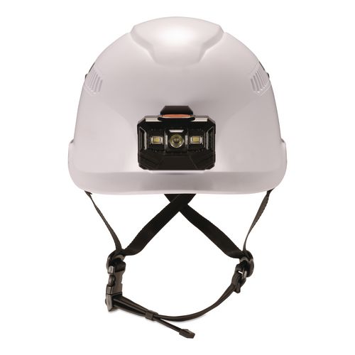 Class C Safety Helmet with LED Light and Adjustable Venting, 6-Point Rachet Suspension, White