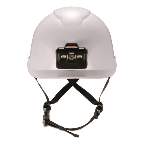 Skullerz 8976LED Class E Safety Helmet with LED Light, 6-Point Rachet Suspension, White