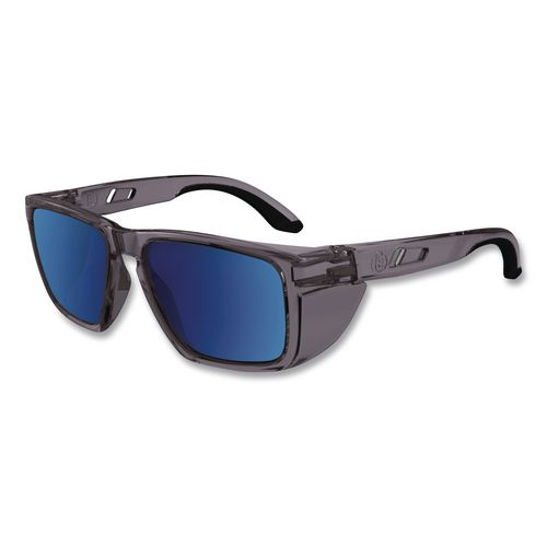 Skullerz SIXTEN Anti-Scratch Anti-Fog Safety Glasses with Side Shields, Smoke Full Frame, Polarized Mirrored Blue Dual Lens