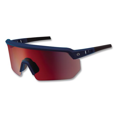 Skullerz AEGIR Color Enhancing Anti-Scratch Anti-Fog Safety Glasses, Matte Blue Half Frame, Mirrored High Contrast Red Lens