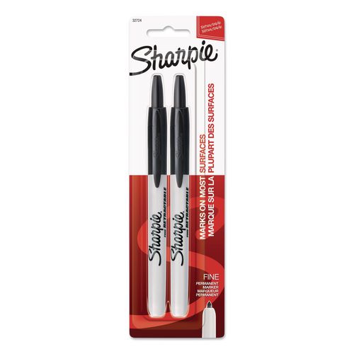 Retractable Permanent Marker, Fine Tip, Black, 2/Pack