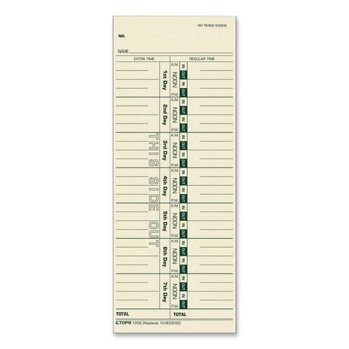Time Clock Cards, Replacement for 30/1912R/10-800292, One Side, 3.5 x 9, 100/Pack