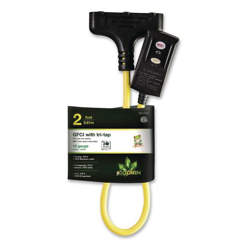 Portable Tri-Tap with GFCI, 3 Outlets, 2 ft Cord, Yellow