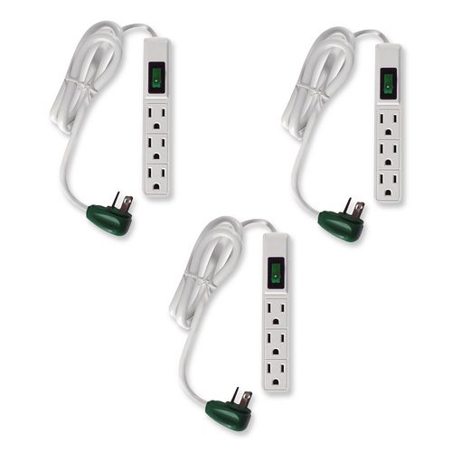 3 Outlet Power Strip, 2.5 ft Cord, White, 3/Pack