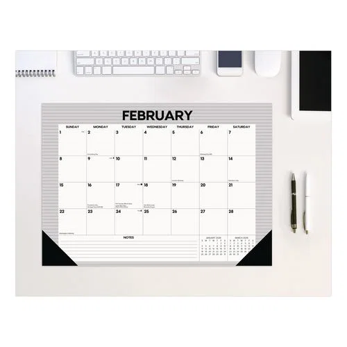 Pinstripe Small Monthly Desk Pad Calendar, 17 x 12, White/Gray Sheets, Black Headband, Black Corners, 12-Month (Jan-Dec) 2026