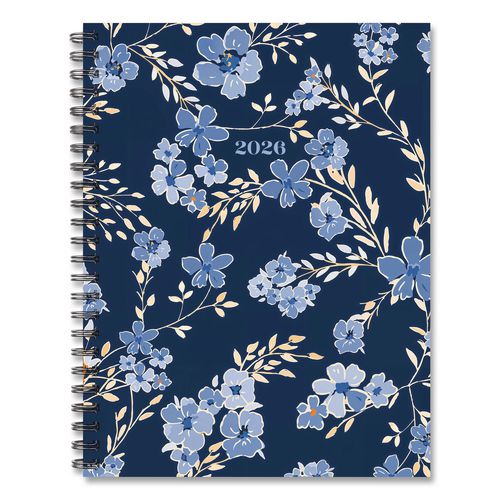 Bluesy Floral Weekly/Monthly Planner, 8.8 x 6.5, Blue Cover, 12-Month (Jan to Dec): 2026