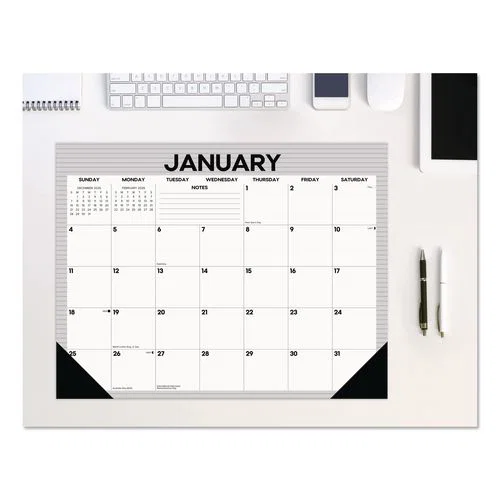 Perfect Pinstripe Large Monthly Desk Pad Calendar, 22x17, White/Gray Sheets, Black Headband/Corners, 12-Month (Jan-Dec) 2026