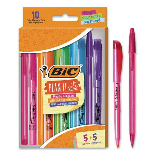 Plan It Sets Ballpoint Pen and Highlighter Pack, Assorted Colors, (5) Highlighters, (5) Pens