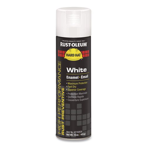 Hard Hat High Performance V2100 System Rust Preventive Enamel Spray Paint, Flat White, 15 oz Aerosol Can, 6/Carton