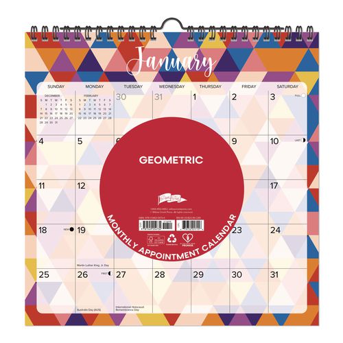 Geometric 2026 Spiral Wall Calendar, Geometric Artwork, 12 x 12, Multicolor Sheets, 12-Month (Jan to Dec): 2026