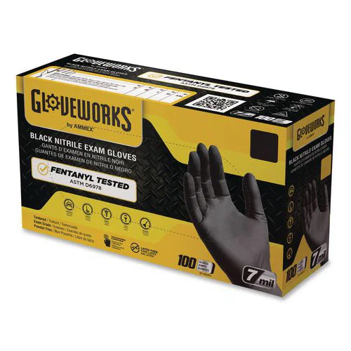 Nitrile Exam Gloves, Powder-Free, 2X-Large, 6 mil Thick, 9.5" Long, Black, 100/Box, 10 Boxes/Carton