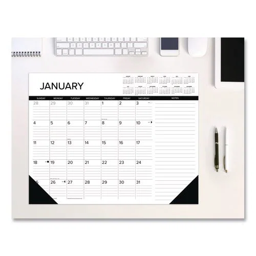Black-and-White with Lines Large Monthly Desk Pad Calendar, 22 x 17, White Sheets, Black Corners, 12-Month (Jan to Dec): 2026