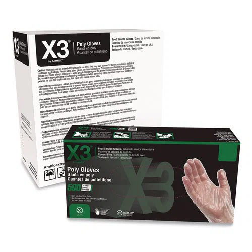Polyethylene Food Safe Industrial Gloves, Powder-Free, Large, Clear, 500/Box, 20 Boxes/Carton