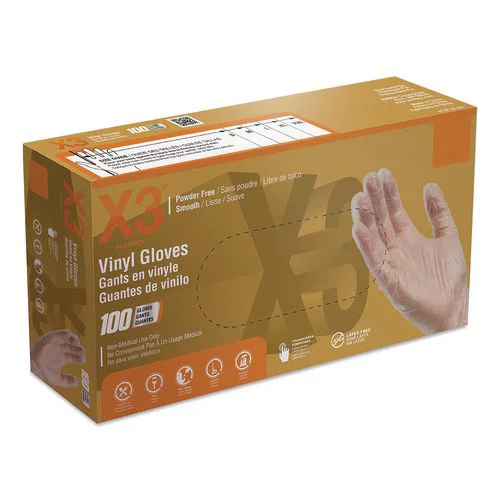 Industrial Vinyl Gloves, Powder-Free, Large, 3 mil Thick, 9.5" Long, Clear, 100/Box
