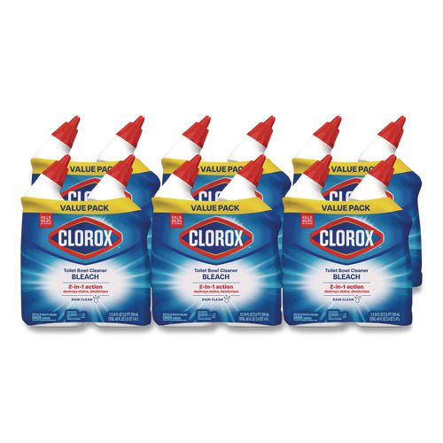 Disinfecting Toilet Bowl Cleaner with Bleach, Rain Clean Scent, 24 oz Bottle, 2/Pack, 6 Packs/Carton