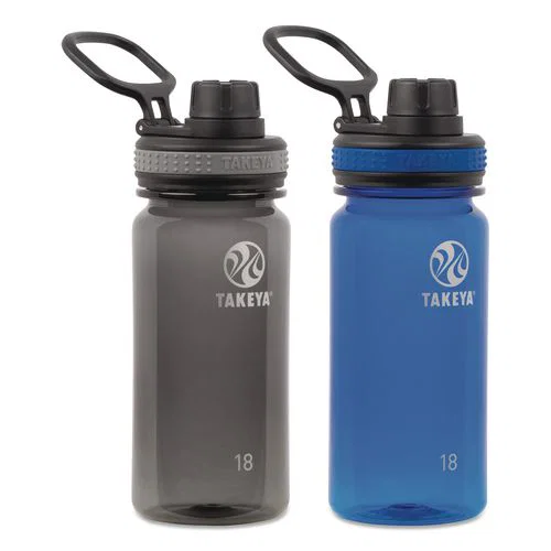 Tritan Plastic Water Bottle, 18 oz, 1 Royal Bottle, 1 Black Bottle, 2/Pack
