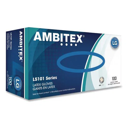 L5101 Series Lightly Powdered Latex Gloves, Large, 4 mil Thick, 9" Long, Cream, 100/Box