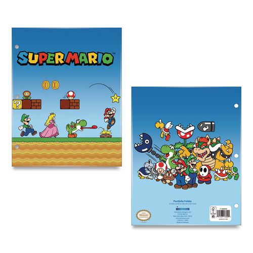 Licensed Two-Pocket Folder, Super Mario, Side: 3-Hole Punched, Accommodates (50) 11 x 8.5 Sheets, Multicolor