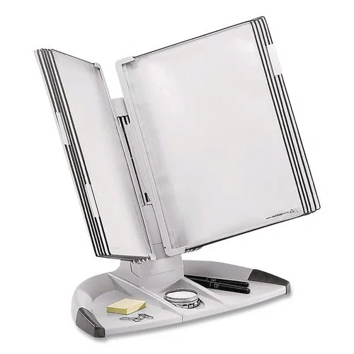 Modular Desktop Document Holder, 10 Panels with Black Borders, Gray Base
