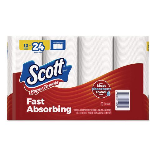 Choose-A-Sheet Kitchen Roll Paper Towels, Double-Roll, 1-Ply, 6.5 x 11, White, 102 Sheets/Roll, 12 Rolls/Pack