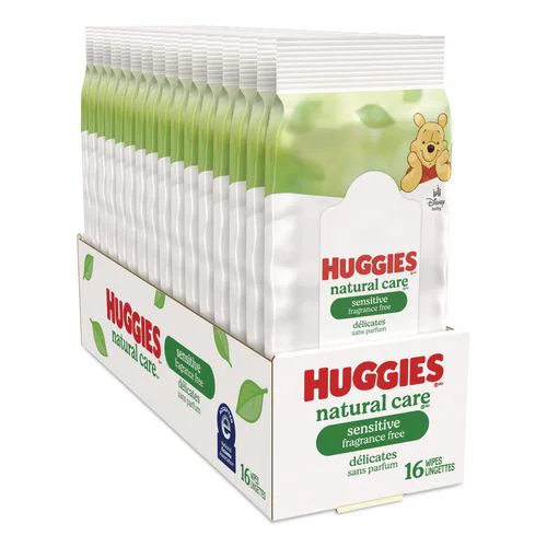 Natural Care Sensitive Baby Wipes, 6.6 x 6.86, Unscented, White, 16/Pack, 16 Packs/Carton