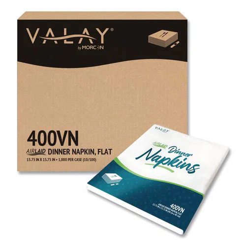 Valay Airlaid Flat Dinner Napkin, 1-Ply, 15.75 x 15.75, White, 100/Pack, 10 Packs/Carton