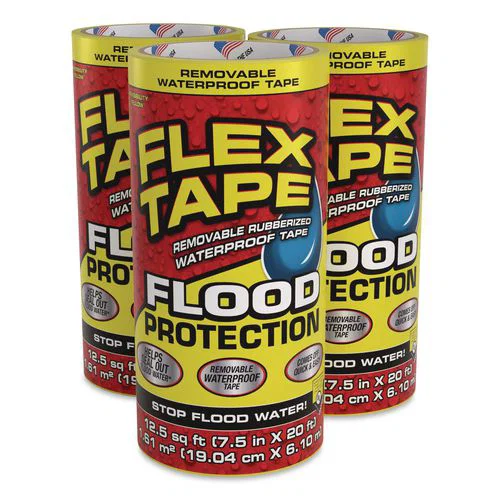 Flex Tape Removable Rubberized Waterproof Flood Protection Tape, 7.5" x 20 ft, Yellow, 3/Carton
