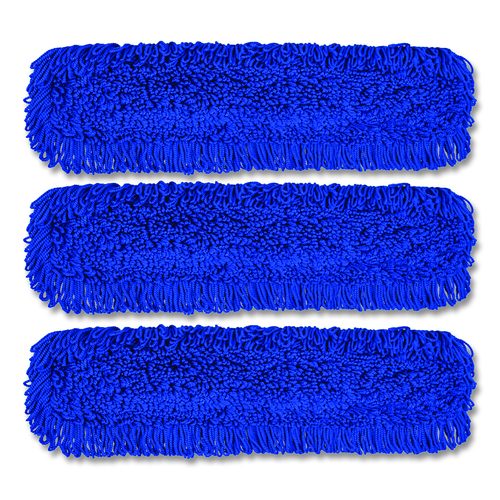 Microfiber Looped Dust Mop Pad Head, 36 x 5, Blue, 3/Pack
