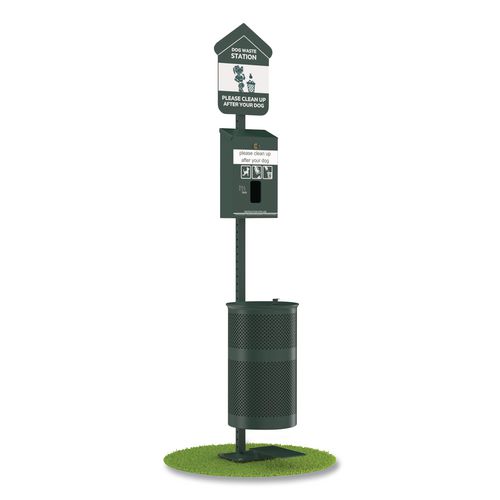Pet Waste Station Kit with Foot Pedal, Header Bag Locking Dispenser, 11.5 Gallon Trash Can, Pole, and Glow-in-the-Dark Sign