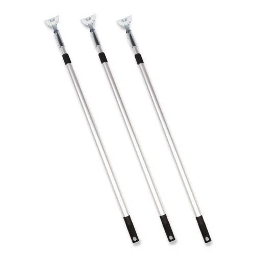72" Aluminum Telescopic Dust Mop Handle, 1" dia x 42" to 72", Silver, 3/Pack
